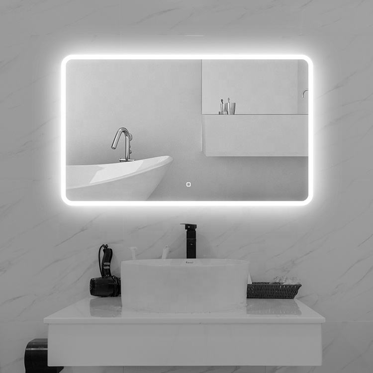 Custom Modern Bathroom Wall Mounted illuminated Smart Led Mirror With Time Display