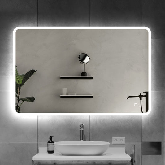 Custom Modern Bathroom Wall Mounted illuminated Smart Led Mirror With Time Display