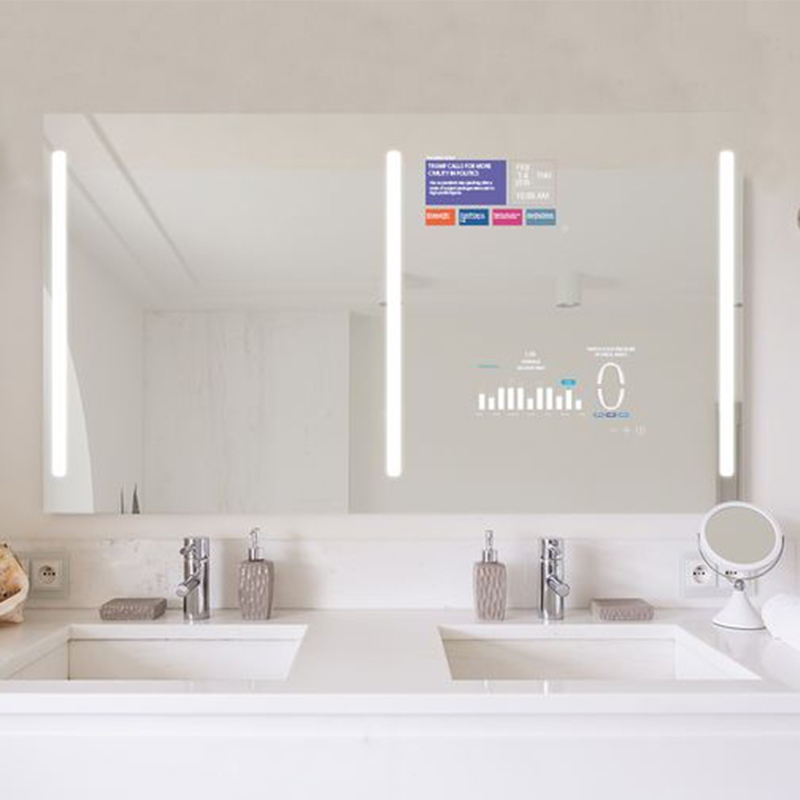 Hotel bathroom advertise wifi blue tooth smart speaker android waterproof mirrors smart mirror tv