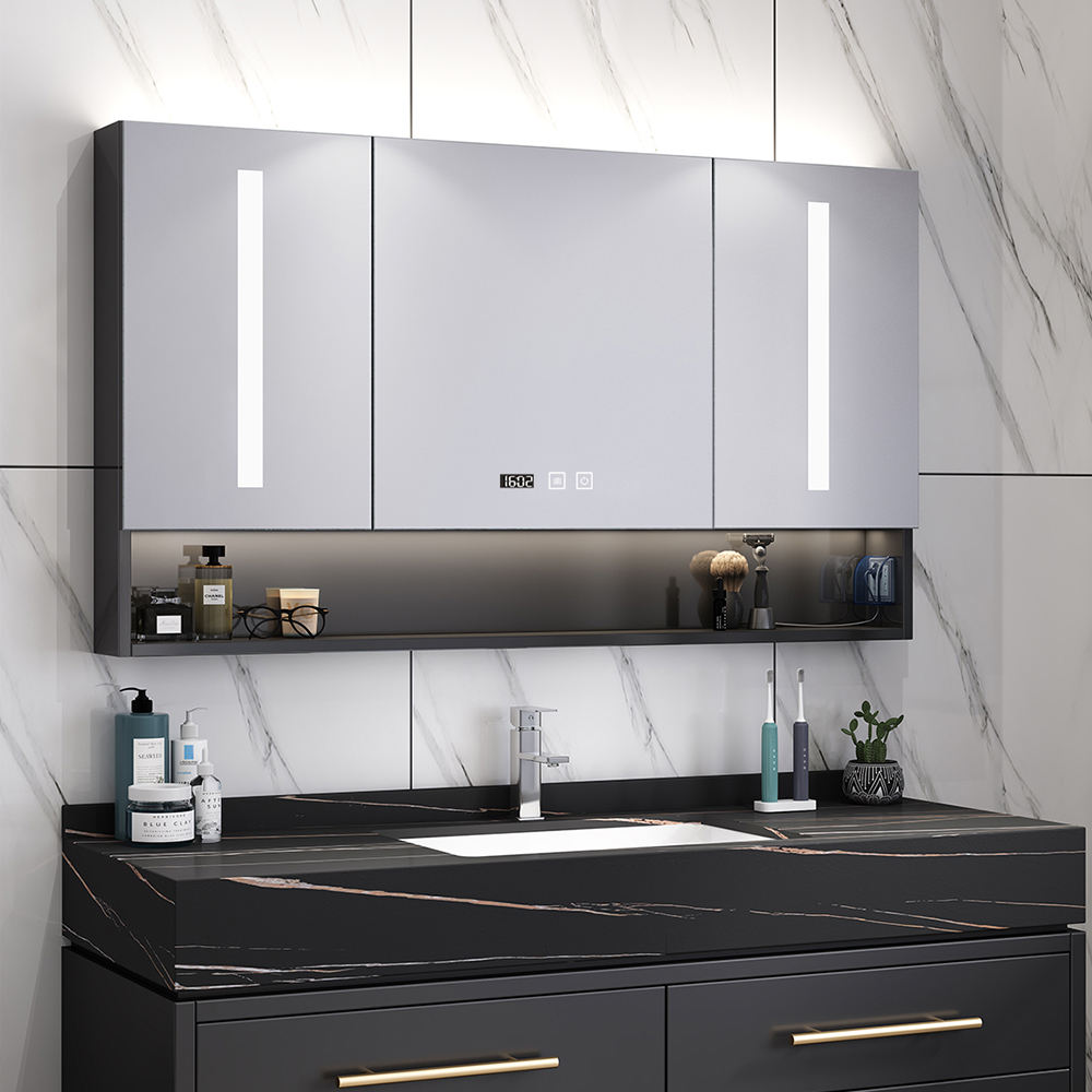 Modern Bathroom Furniture Bathroom Storage LED Mirror Cabinet Black Bathroom Vanity With Led Light