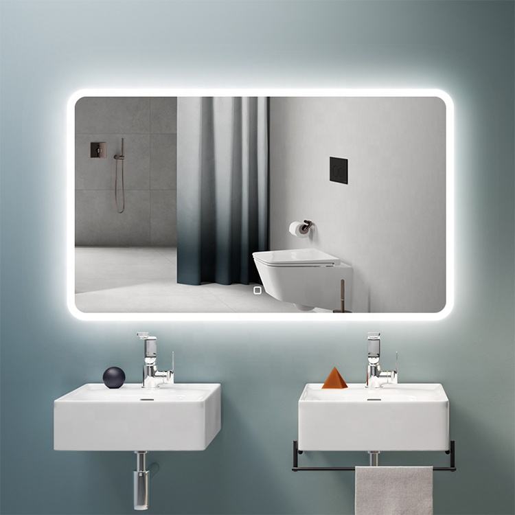 Custom Modern Bathroom Wall Mounted illuminated Smart Led Mirror With Time Display