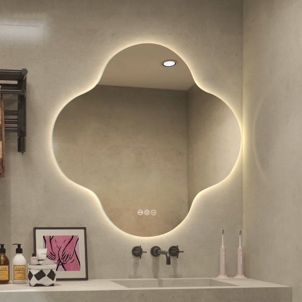 Creative Irregular Flower Shaped Bathroom Bedroom Decorative Wall Art Intelligent Makeup Vanity Touch Switch Led Smart Mirror