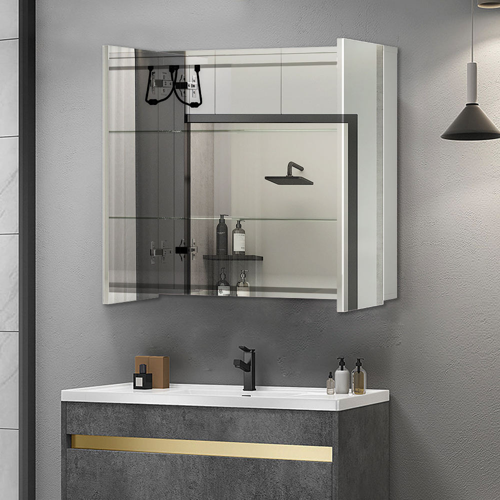 Stainless Steel Double Door Led Mirror Cabinet Bathroom Illuminated Led medicine Cabinet smart mirror cabinet hot sales