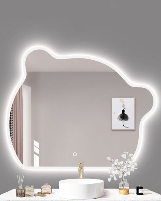 Cute bear shaped LED mirror bathroom toilet LED mirror smart mirror dressing table makeup mirror explosion-proof mirror LED