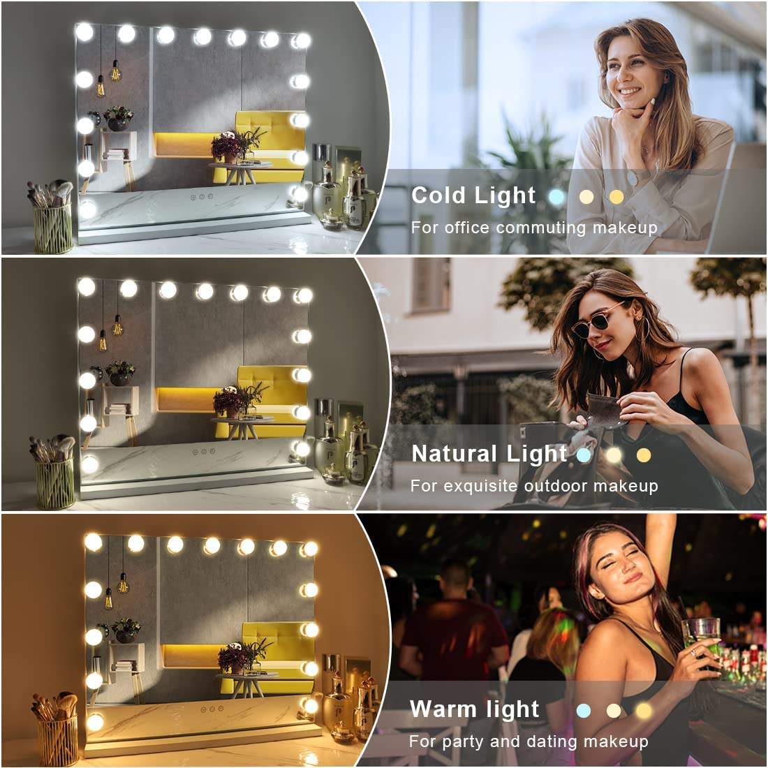 Beauty touch screen makeup mirror led lights bulbs cosmetic make up mirror travel portable led makeup mirror
