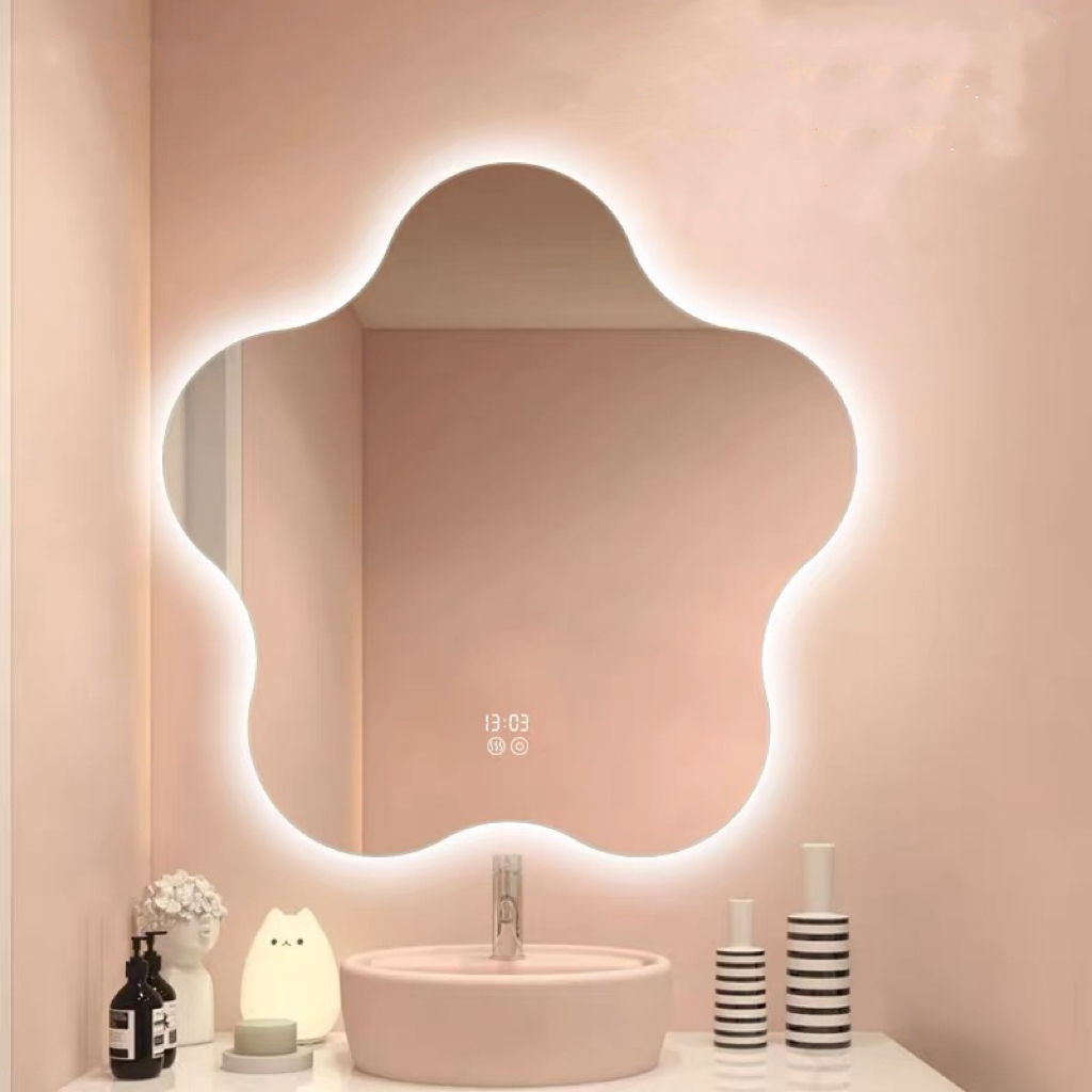 Creative Irregular Flower Shaped Bathroom Bedroom Decorative Wall Art Intelligent Makeup Vanity Touch Switch Led Smart Mirror