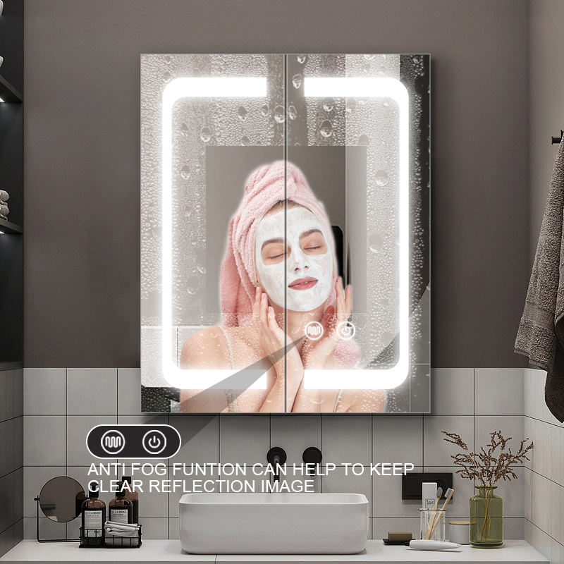 Stainless Steel Double Door Led Mirror Cabinet Bathroom Illuminated Led medicine Cabinet smart mirror cabinet hot sales