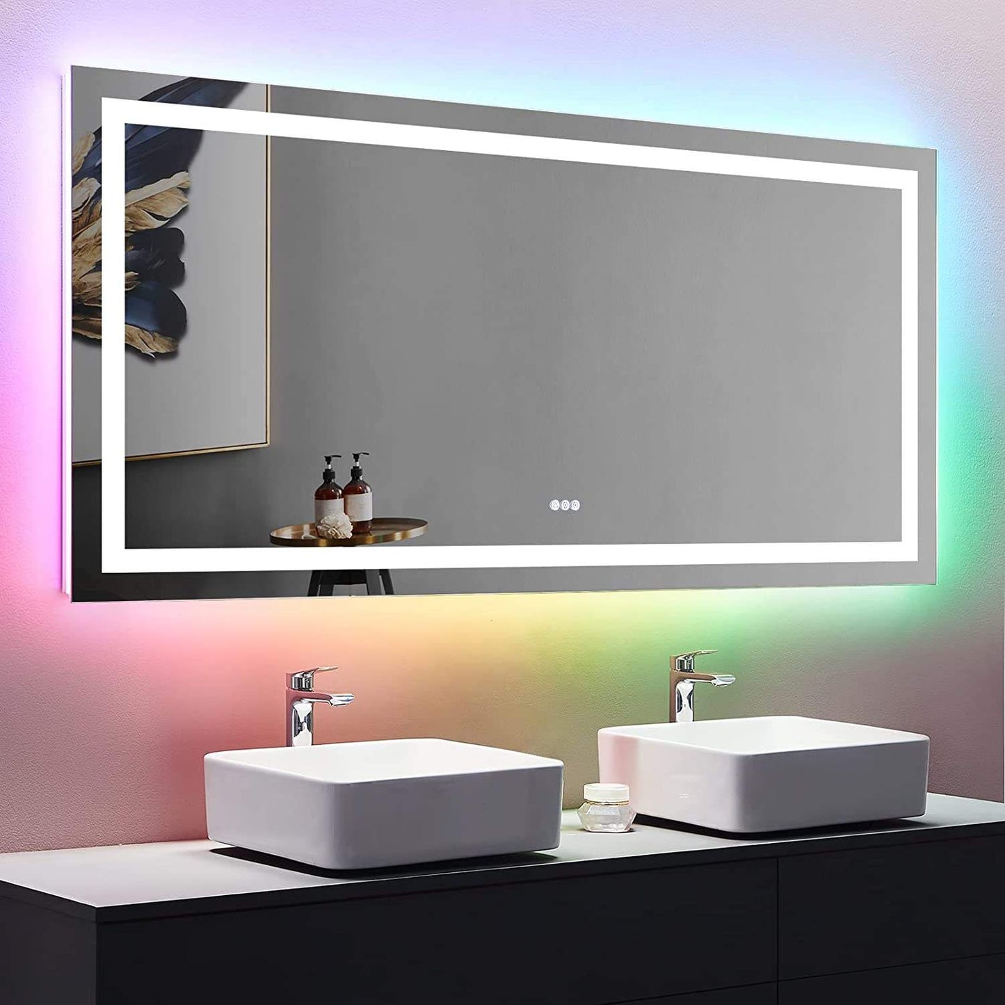 Hotel TV Back lights led strip RGB with front light CCT touch dimmer switch&Anti-fog Button for led bath mirror