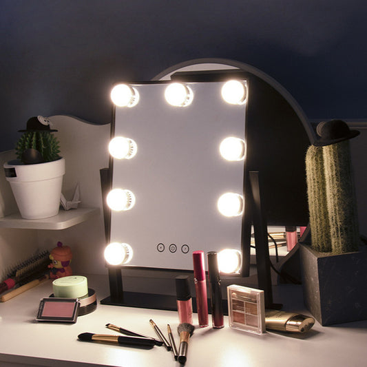 LED makeup mirror ins net hot sale LED mirror with light bulb live room fill light dormitory student desktop desktop dressing mirror