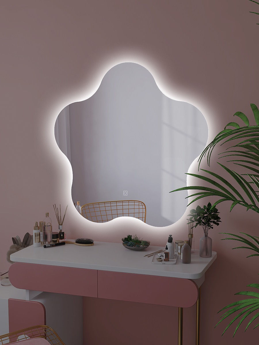 Creative Irregular Flower Shaped Bathroom Bedroom Decorative Wall Art Intelligent Makeup Vanity Touch Switch Led Smart Mirror