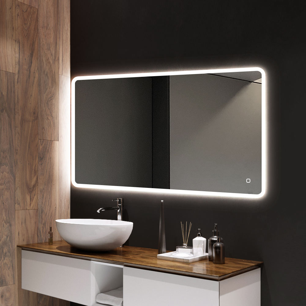 Custom Modern Bathroom Wall Mounted illuminated Smart Led Mirror With Time Display