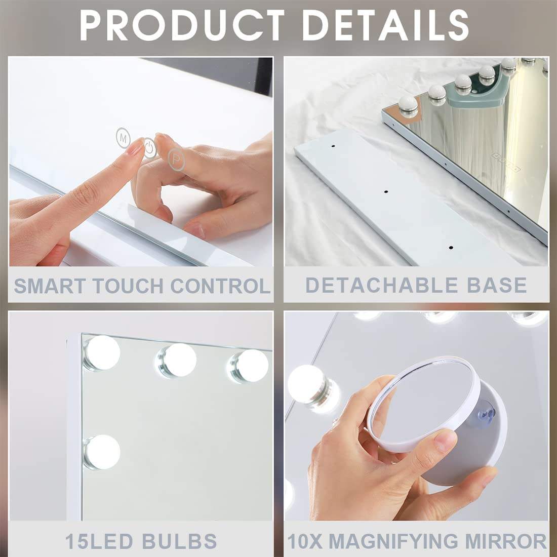 Beauty touch screen makeup mirror led lights bulbs cosmetic make up mirror travel portable led makeup mirror