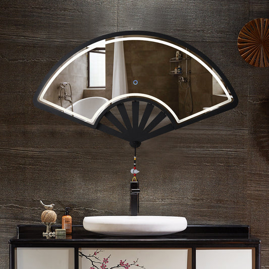 LED Mirror Fan-shaped new Chinese style smart touch screen bathroom mirror led makeup mirror wall-mounted bathroom vanity creative mirror LED