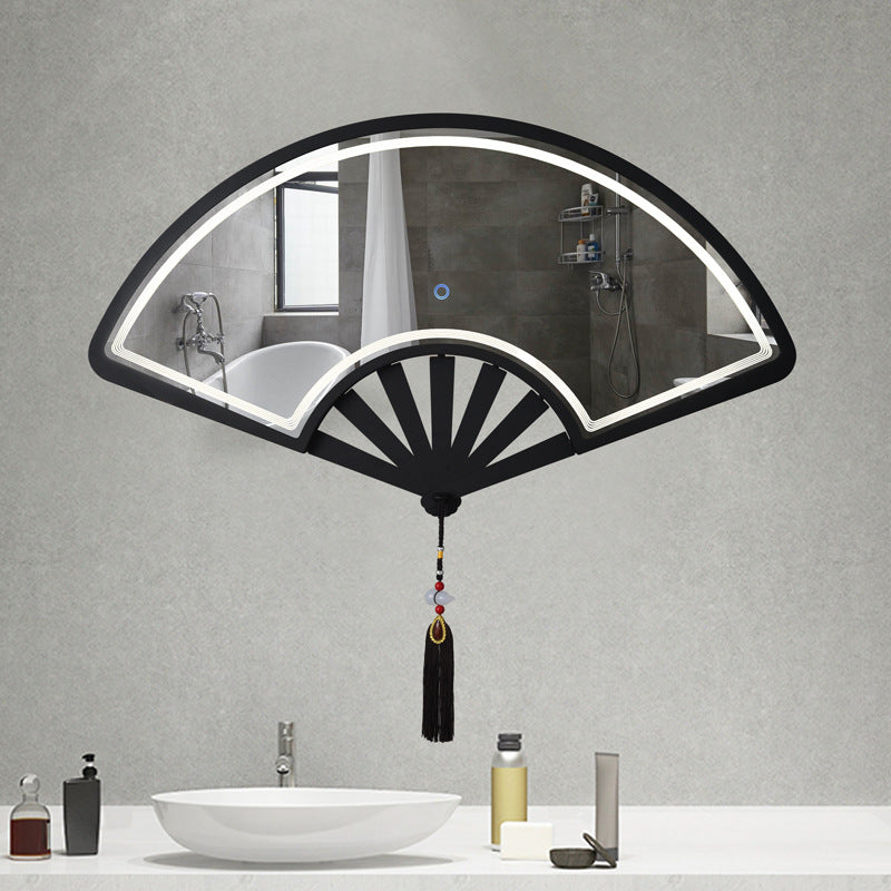 LED Mirror Fan-shaped new Chinese style smart touch screen bathroom mirror led makeup mirror wall-mounted bathroom vanity creative mirror LED