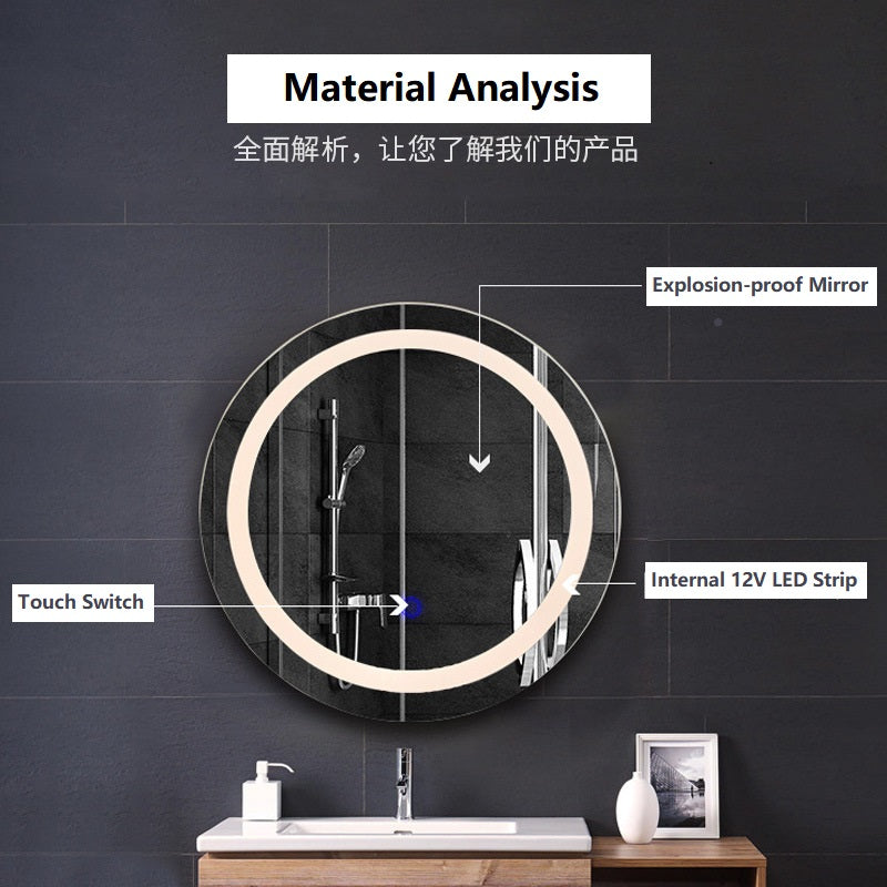 LED Bathroom mirror Bathroom round vanity mirror hotel washbasin bathroom wall-mounted smart mirror customization LED Mirror