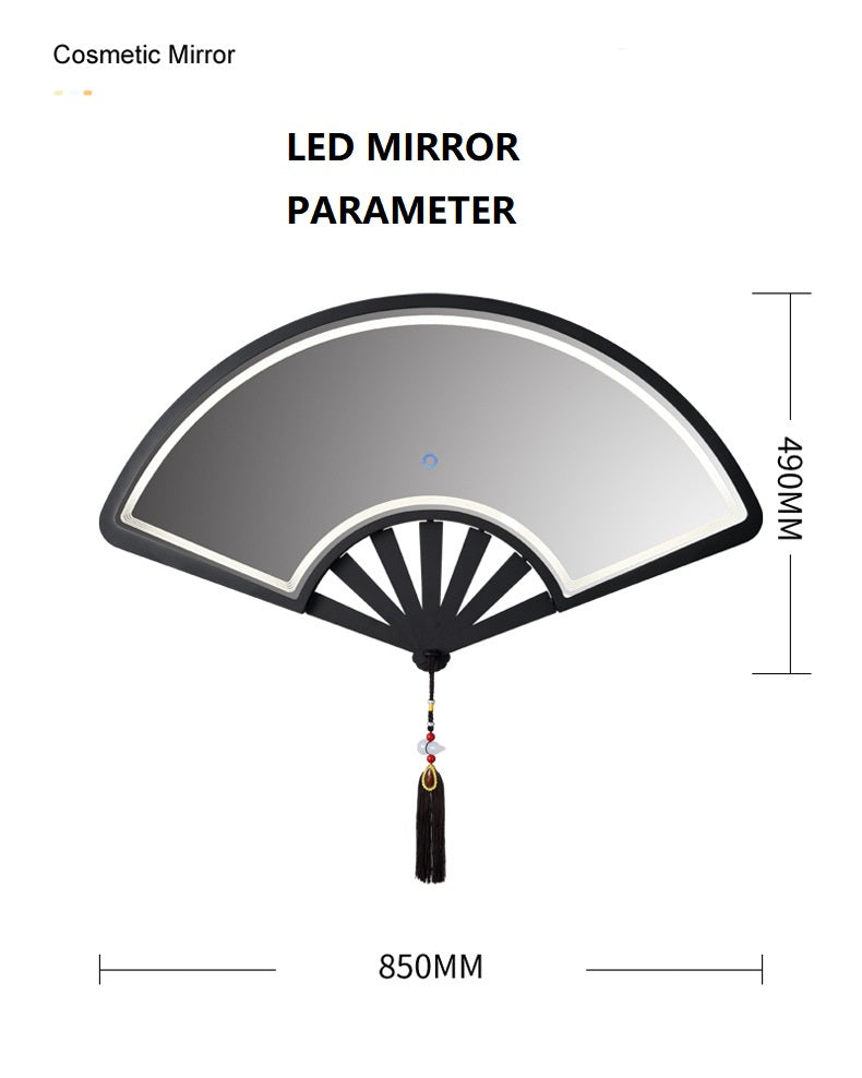 LED Mirror Fan-shaped new Chinese style smart touch screen bathroom mirror led makeup mirror wall-mounted bathroom vanity creative mirror LED