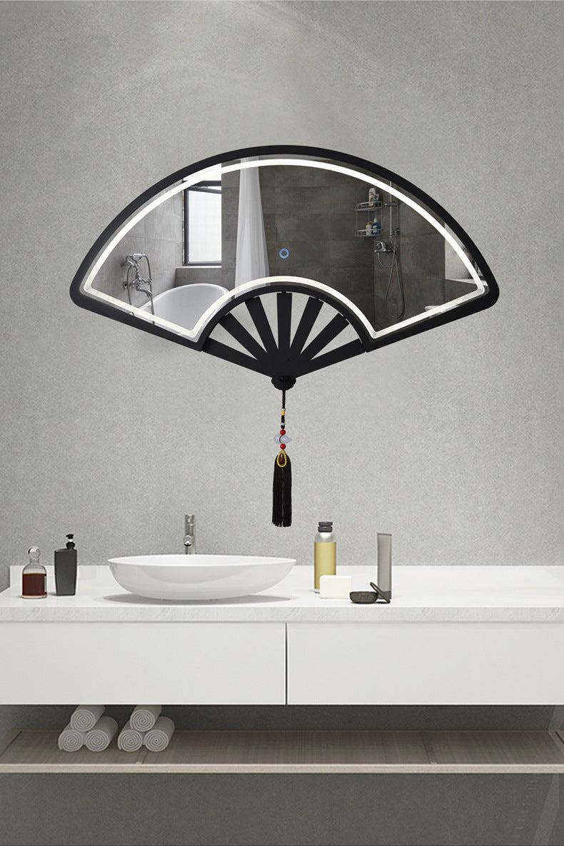 LED Mirror Fan-shaped new Chinese style smart touch screen bathroom mirror led makeup mirror wall-mounted bathroom vanity creative mirror LED