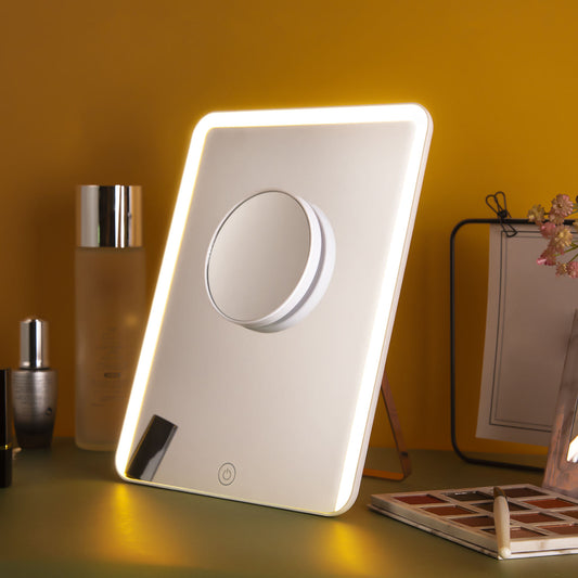 Custom Logo Portable Desktop Ladies Rectangle Adjustable Brightness LED Light Touch Table Cosmetic Makeup Mirror